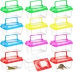 12Pcs Plastic Reptile Terrariums Carrier Cage Tarantula Enclosure Snake Breeding Box Hatching Container Transparent Fish Tank Turtle Aquarium with Random Color Lid for Spider, XS(5.1” x 3.5” x 3.5” - Image 2
