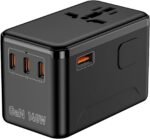 GaN 140W Fast Charging Travel Adapter, Global Plug Converter for UK/EU/US/AU, 3 USB-C + 1 USB-A Multi-Port Universal Charger with Smart Power Distribution & Safety Protection - Image 6