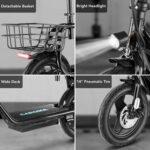 Caroma Electric Scooter with Seat for Adults, Max 30Miles Ranges&20Mph, 500/800/1200W Motor, 14" Fat Tire Foldable Commuter E-Scooter with Basket for Pets & Cargo, 300lbs Max Load - Image 5