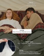 KingCamp Double Sleeping Bag for Adults, Queen Size 2 Person XXL Flannel Sleeping Bag, Waterproof Lightweight Flannel Quilt with 2 Pillows, Perfect for Couples Family Camping Hiking - Image 5