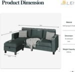 SUNLEI Convertible Sectional Couches for Living Room, L Shaped Couch with Movable Ottoman Storage, 3 Seat Small Couches for Living Room in Apartment, Linen Fabric, Dark Grey - Image 3