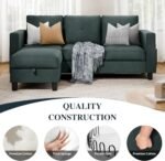 SUNLEI Convertible Sectional Couches for Living Room, L Shaped Couch with Movable Ottoman Storage, 3 Seat Small Couches for Living Room in Apartment, Linen Fabric, Dark Grey - Image 4