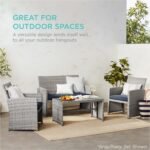 Best Choice Products 4-Piece Outdoor Wicker Patio Conversation Furniture Set for Backyard w/Coffee Table, Seat Cushions - Gray/Cream - Image 7