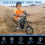 JoyWheel 24V Electric Dirt Bike for Kids, 250W Motor, 13.6MPH Off-Road Motorcycle with Rear Suspension, Leather Seat, Anti-Slip Tires – Suitable for Kids (Black) - Image 3