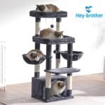Hey-brother Cat Tree Tower, Scratching Posts with Extra Large Platform, Specious Condo, 2 Cozy Hammocks, Self-Grooming Brush for Indoor Adult Cats, Maine Coon 51.1 inches, Smoky Gray MPJ070G - Image 8