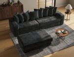 110" Modular Sectional Sofa, L Shaped Couch with Chaise Lounge, Fluffy Corduroy Cloud Couch with Deep Seat for Living Room (Black) - Image 4
