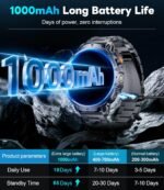 LIGE Military Smart Watches for Men(2 Bands),1000mAh/1.85" HD Large Screen Smartwatch, Flashlight/110+ Sports Modes/Sleep Monitor, Fitness Tracker Watch for Android iOS,Black - Image 3