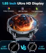 LIGE Military Smart Watches for Men(2 Bands),1000mAh/1.85" HD Large Screen Smartwatch, Flashlight/110+ Sports Modes/Sleep Monitor, Fitness Tracker Watch for Android iOS,Black - Image 4