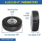 4.10/3.50-4" Flat Free Tire and Wheel, 10" Solid Tire with 5/8" Axle Bore Hole, 2.2" Offset Hub for Hand Truck Garden Wagon Cart Trolley Dolly Lawn Mover Replacement - Image 3