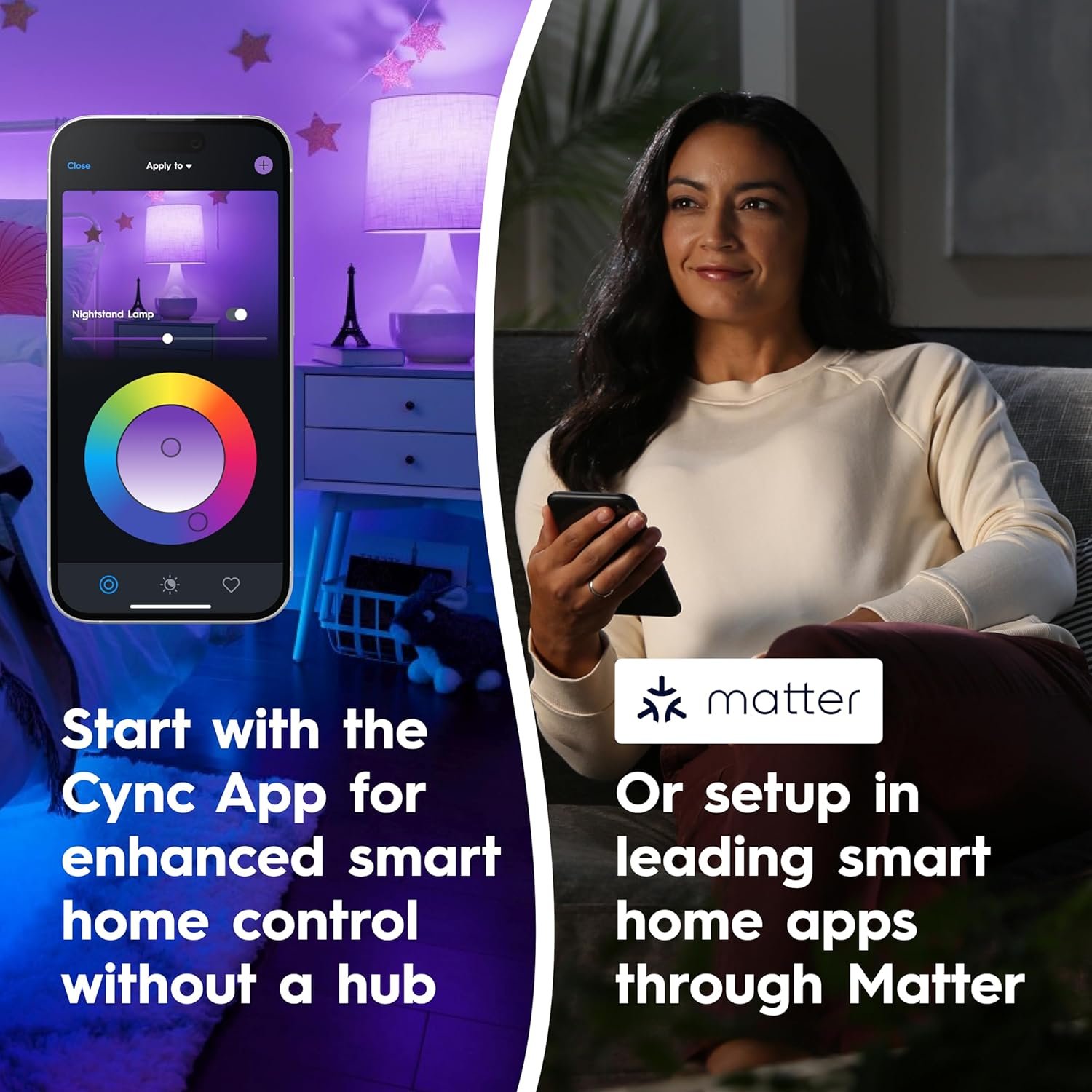 GE Cync A19 LED Smart Light Bulbs, Room Decor Aesthetic Bluetooth and WiFi Color Changing Lights, LED Indoor Light Bulb, Compatible with Alexa and Google (2 Pack) - Image 5