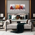 CANEITO Tree Wall Art for Living Room, Gold Red and Gray Forest Wall-Decor for Bedroom, Modern Canvas Print, Size 12x16 Inches 3-Piece - Image 3