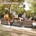 4 Pieces Patio Conversation Set, Outside Rattan Sectional Sofa, Cushioned Furniture Set, Wicker Sofa Ideal for Garden, Porch, Backyard, Natural Color Rattan and Black Cushion - Image 4