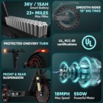 Electric Scooter for Adults, Up to 18/19Mph & 21/23Miles, Built in Side/Turn Light, Folding E-Scooter with Front/Dual Suspension, 8.5/10" Honeycomb Solid Tires - Image 3