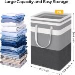 HomeHacks 2 Pack Large Laundry Baskets, Waterproof, Freestanding Laundry Hampers, Collapsible Clothes Hamper with Reinforced Handles in Laundry Room, College Dorm, Bathroom, Bedroom (Grey, 75Lx2) - Image 5