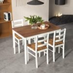 Giantex 5-Piece Dining Set for 4, Solid Wood Rectangular Table & 4 Chairs wtih Rubber Wood Legs, Kitchen Table and Chairs Set for Small Spaces Dinette Dining Room Restaurant (Rustic Brown) - Image 3