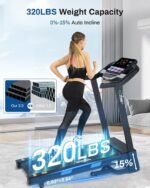 Auto Incline Treadmill - 300+ LBS Capacity 3.5HP Folding Treadmills with 15% Auto Incline, Running Machine for Home, 10 MPH Speed, 36 Preset Programs, Upgrade LCD Panel, Bluetooth App - Image 4