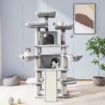 Allewie 68 Inches Cat Tree/House and Towers for Big Feline/Scratching Post/Multi-Level Large Kitty Climbing Tree with Condo/Light Grey - Image 3