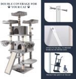 Allewie 68 Inches Cat Tree/House and Towers for Big Feline/Scratching Post/Multi-Level Large Kitty Climbing Tree with Condo/Light Grey - Image 7