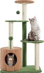 Yaheetech 42in Cactus Cat Tree, Green Cat Tree Tower w/Pumpkin Condo, Multi-Level Perches, 3 Scratching Posts, Teasing Ball for Indoor Kittens - Image 3