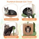 Yaheetech 42in Cactus Cat Tree, Green Cat Tree Tower w/Pumpkin Condo, Multi-Level Perches, 3 Scratching Posts, Teasing Ball for Indoor Kittens - Image 6