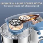 Stand Mixer, POWWA 6.5 QT 10 Speeds Tilt-Head Electric Stand Mixer, 3-In-1 Kitchen Mixer with Bowl, Dough Hook, Whisk and Beater, Food Mixer for Baking and Daily Use (White Blue) - Image 3