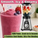 TALIA Smoothie Blender for Ice Crushing & Shakes, 750W Countertop Blenders with 48oz Glass Jar & 6 Stainless Steel Blades, High-Speed Blender for Smoothies Frozen Fruit & Nut Butter - Image 5