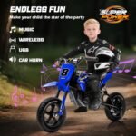24V Kids Electric Dirt Bike - 250W Electric Motorcycle, 11 Mph Max Speed Electric Motorcycle Mini Bike with Music, 10 Miles Range, Twist Grip Throttle, Metal Suspension, Rubber Tires (Blue) - Image 6
