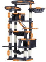 Heybly Cat Tree, 71-Inch-Tall Tower for Indoor Cats with 2 Perches, 2 Big Condos, 2 Hammocks, Basket, Scratching Pad, Large Cat Furniture and Condo, Smoky Gray HCT034G - Image 3