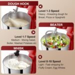 Stand Mixer, 10-Speed Kitchen Electric Mixer, 6QT Food Mixer with 8-in-1 Splash Guard, Dishwasher-Safe Dough Hook/Whisk/Beater/Spatula, Dough Mixers for Baking, Red - Image 5