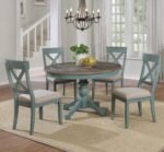 Roundhill Furniture Prato 5-Piece Round Dining Table Set with Cross Back Chairs, Antique Blue and Weathered Walnut - Image 3