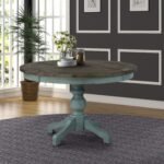 Roundhill Furniture Prato 5-Piece Round Dining Table Set with Cross Back Chairs, Antique Blue and Weathered Walnut - Image 4