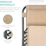 Best Choice Products Set of 2 Adjustable Steel Mesh Zero Gravity Lounge Chair Recliners w/Pillows and Cup Holder Trays - Sand - Image 7