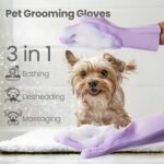 DELOMO Dog Washing Gloves 1 Pair: Soft and Gentle Silicone Pet Grooming Gloves - Bathing Scrubber Brush Mitt Grooming Shedding Fur Removal Massage for Dogs/Cats/Horse, Purple - Image 3