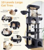 Cat Tree Large Cat Tower Tree 68" Multi-Level Cat Tower for Indoor Cats with Sisal Scratching Posts, Widen Cat Perche, Square Hammock, 2 Widen Condos, Scratching Posts, Grey - Image 3