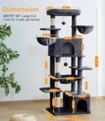 Cat Tree Large Cat Tower Tree 68" Multi-Level Cat Tower for Indoor Cats with Sisal Scratching Posts, Widen Cat Perche, Square Hammock, 2 Widen Condos, Scratching Posts, Grey - Image 5
