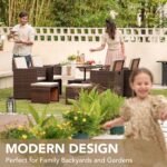Devoko 9 Pieces Patio Dining Sets Outdoor Space Saving Rattan Chairs with Glass Table Patio Furniture Sets Cushioned Seating and Back Sectional Conversation Set (Beige) - Image 6