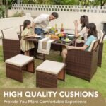 Devoko 9 Pieces Patio Dining Sets Outdoor Space Saving Rattan Chairs with Glass Table Patio Furniture Sets Cushioned Seating and Back Sectional Conversation Set (Beige) - Image 7