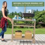 TORVA Outdoor Prep Grill Carts, 303 Stainless Steel Tabletop with High Load Capacity Portable BBQ Table, HDPE Durable Frame 2-Tier Storage Cart, Wood - Image 6