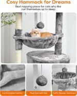 SYANDLVY Small Cat Tree for Indoor Cats, Activity Cat Tower with Scratching Post for Kittens, Modern Cat Furniture with Basket & Hanging Ball for Play Rest, Grey - Image 4