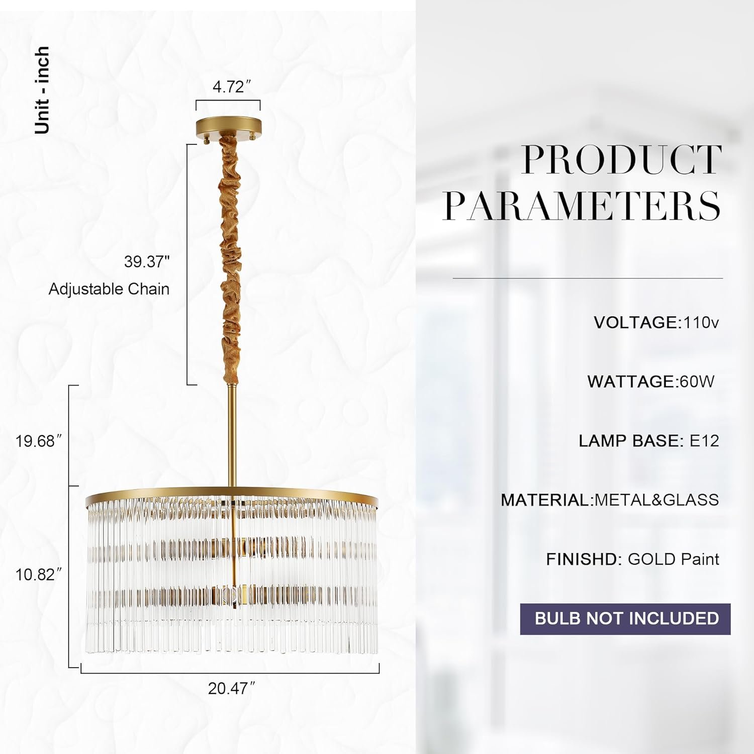 20.47" Round Glass Chandeliers Dining Room Gold Modern Glass Chandelier 8-Lights for Living Room Kitchen Island Entryway Foyer Stairway UL Listed Drum Light Fixture with Crystals - Image 3