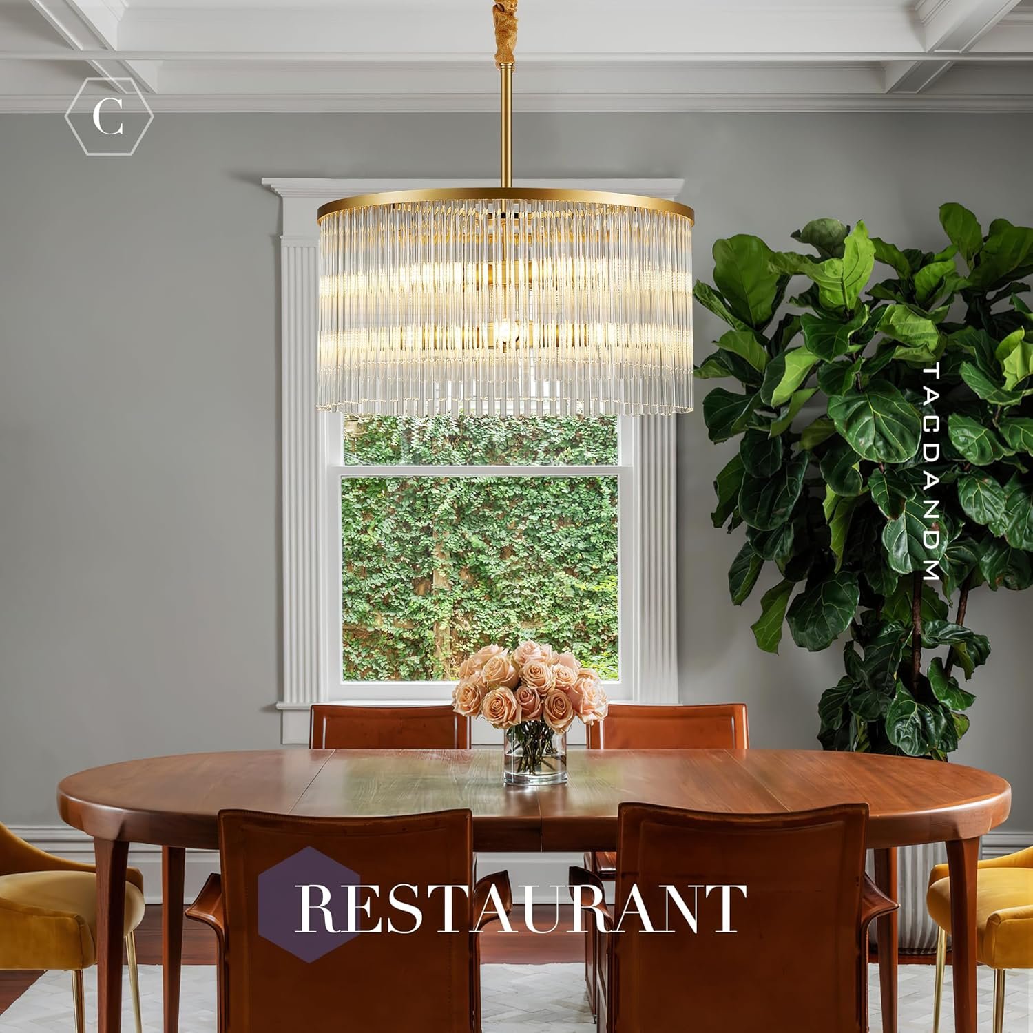 20.47" Round Glass Chandeliers Dining Room Gold Modern Glass Chandelier 8-Lights for Living Room Kitchen Island Entryway Foyer Stairway UL Listed Drum Light Fixture with Crystals - Image 5