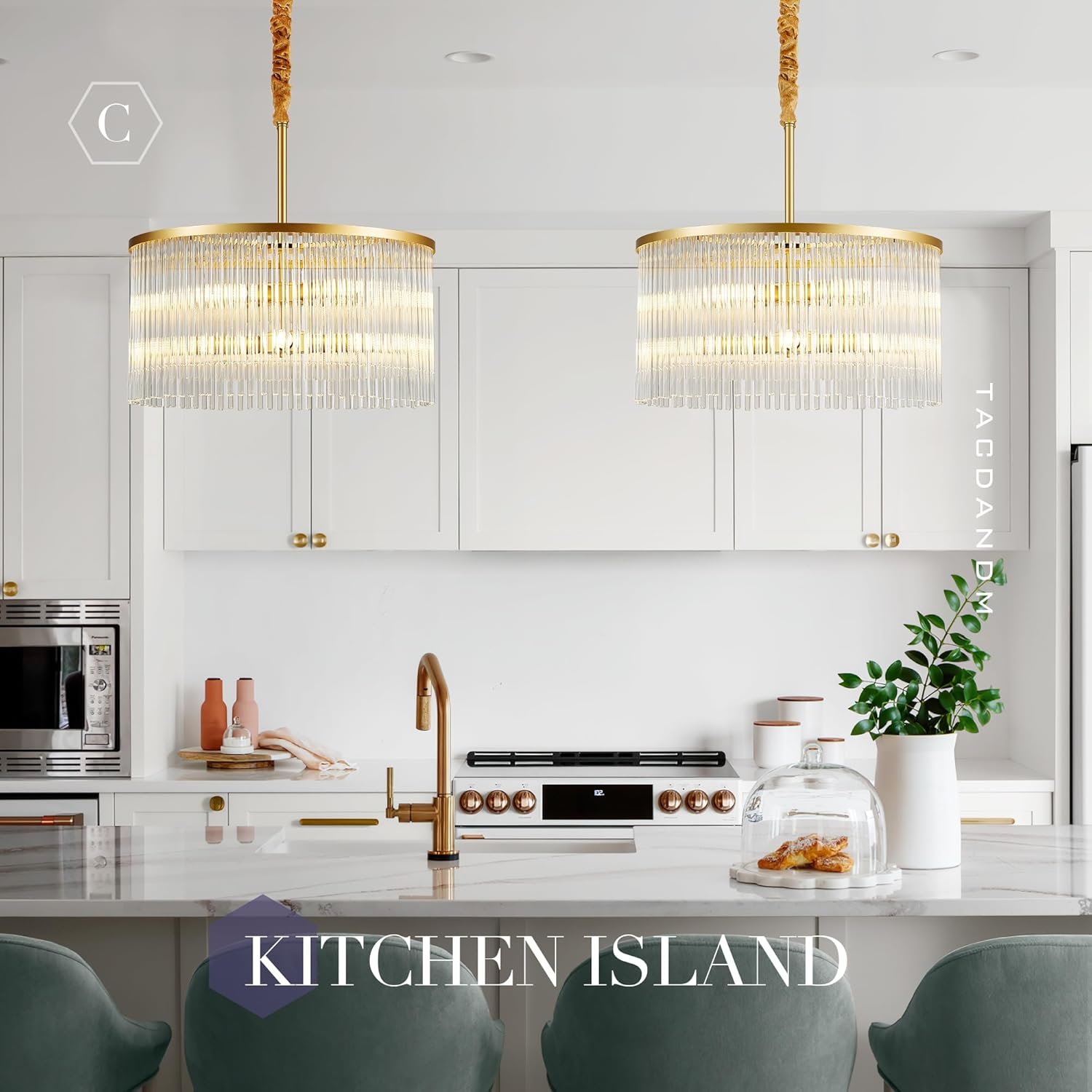 20.47" Round Glass Chandeliers Dining Room Gold Modern Glass Chandelier 8-Lights for Living Room Kitchen Island Entryway Foyer Stairway UL Listed Drum Light Fixture with Crystals - Image 10