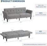 IDEALHOUSE 89" Futon Sofa Bed, Modern Chenille Sleeper Couch with Adjustable Backrest & Armrest, Convertible Futon Couch for Living Room Bedroom Apartments, Silver Gray - Image 3