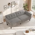 IDEALHOUSE 89" Futon Sofa Bed, Modern Chenille Sleeper Couch with Adjustable Backrest & Armrest, Convertible Futon Couch for Living Room Bedroom Apartments, Silver Gray - Image 4