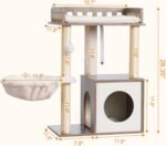 Heybly Modern Cat Tree, Wooden Cat Tower with 3 Scratching Posts, Cat Condo for Indoor Cats with Wood Cat Cave, Plush Perch, Basket, Pompom, Rustic Gray HCT007SSG - Image 6