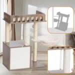 Heybly Modern Cat Tree, Wooden Cat Tower with 3 Scratching Posts, Cat Condo for Indoor Cats with Wood Cat Cave, Plush Perch, Basket, Pompom, Rustic Gray HCT007SSG - Image 7