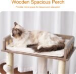 Heybly Modern Cat Tree, Wooden Cat Tower with 3 Scratching Posts, Cat Condo for Indoor Cats with Wood Cat Cave, Plush Perch, Basket, Pompom, Rustic Gray HCT007SSG - Image 9