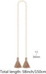 58in Wood Bead Garland with Tassels, Farmhouse Rustic Country Decor Prayer Boho Wall Hanging Decoration (Nature) - Image 3
