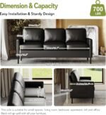 STHOUYN 72" W Faux Leather Black Sofa 3 Seat Couch, Modern Comfy Couch with 2 USB, Small Couches for Living Room Apartment Bedroom Small Spaces, Office(Black (Sofa)) - Image 3