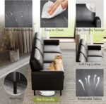 STHOUYN 72" W Faux Leather Black Sofa 3 Seat Couch, Modern Comfy Couch with 2 USB, Small Couches for Living Room Apartment Bedroom Small Spaces, Office(Black (Sofa)) - Image 6
